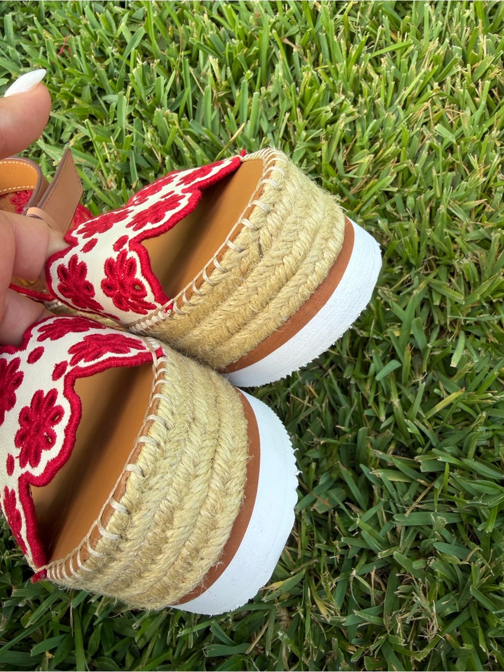 See by Chloé Glyn Floral Embroidered Espadrille Platform Sandals US 7 $395 - Picture 6 of 12